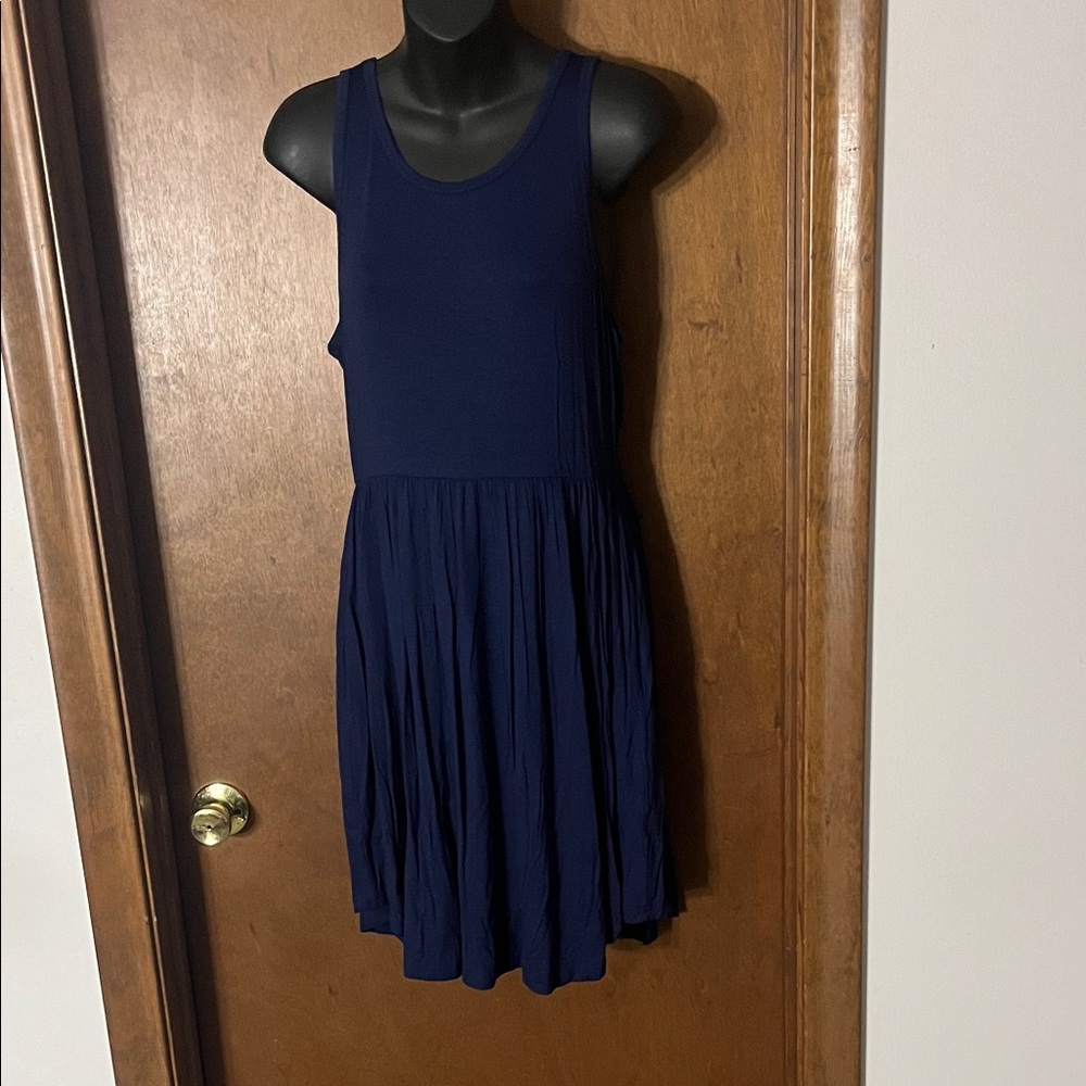 WNEEDU Navy Blue Sleeveless Midi Dress – Size M